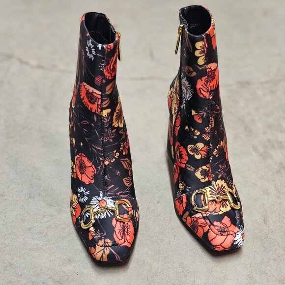 Amazon.com | Feinlina Cowgirl Block Heel Ankle Platform  Floral Block Heel Ankle Boots With Gold Buckle Detail & Side Zipper Closure